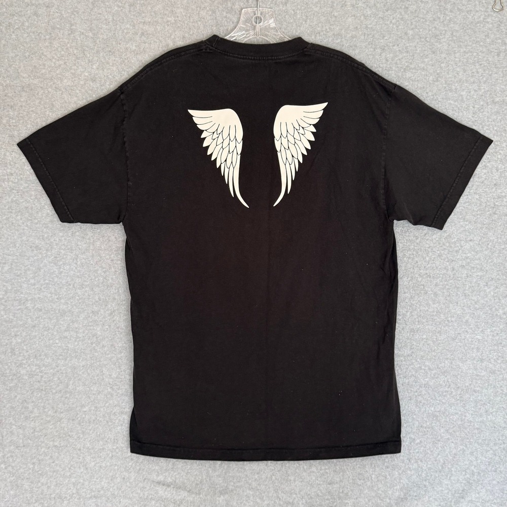 John Galt T-Shirt Womens size XL Black Angel Wings Back Old English Graphic Tee - Picture 2 of 6